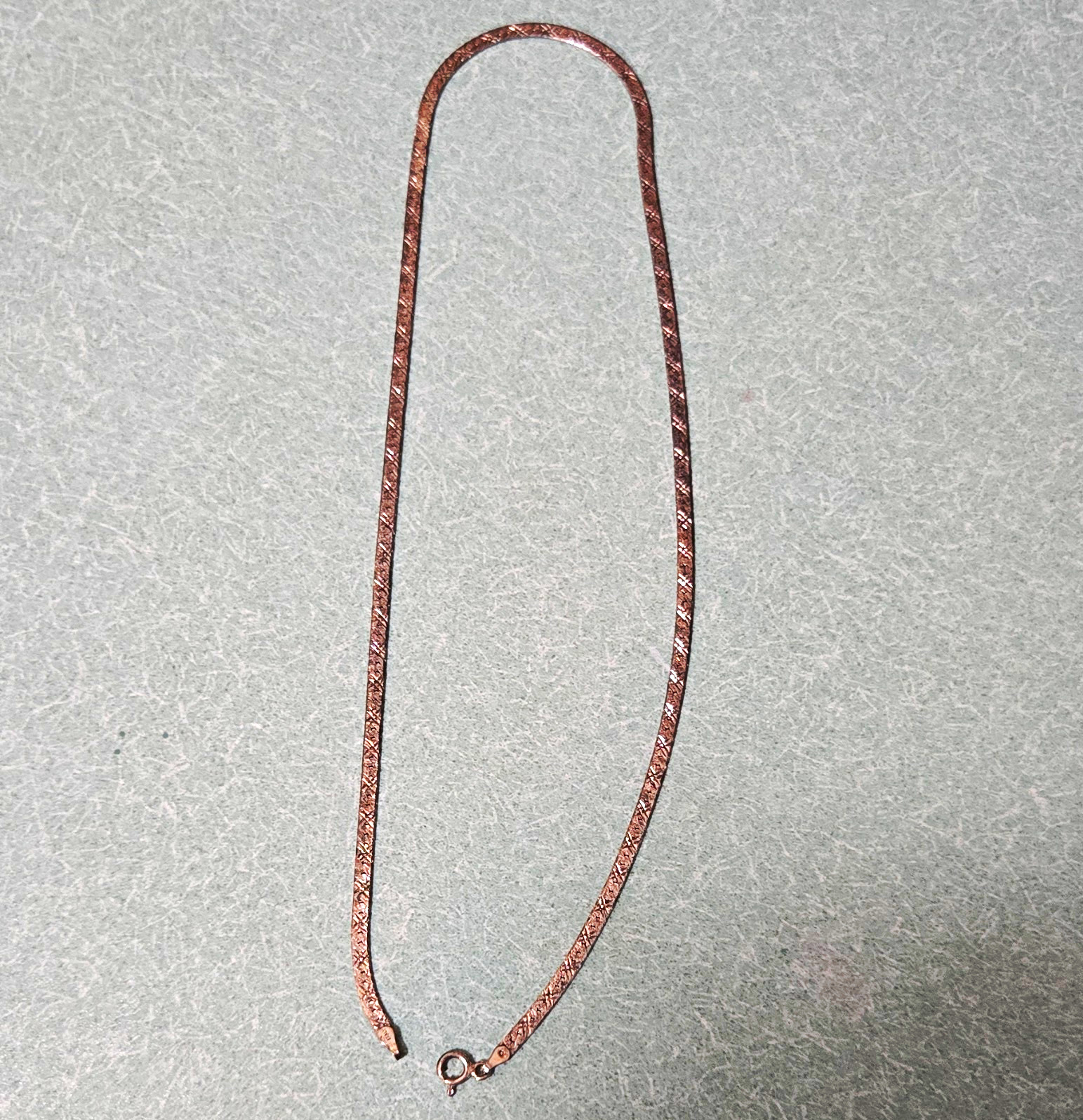 Signed 925 Sterling Silver Herringbone Chain Necklace, Spring Ring Closure