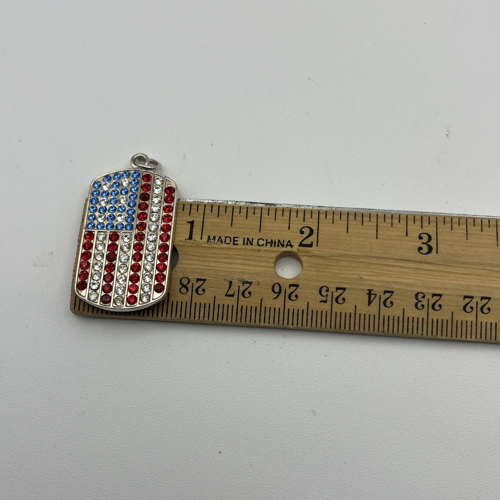 VTG Sterling Silver Cubic Zirconia American Flag Design Dog Tag Pendant