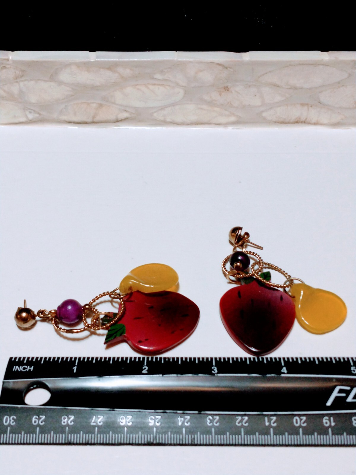 VTG EARRINGS 80’s RETRO Artisan Big HAND Painted STRAWBERRIES🍓 CHUNKY FUN RARE