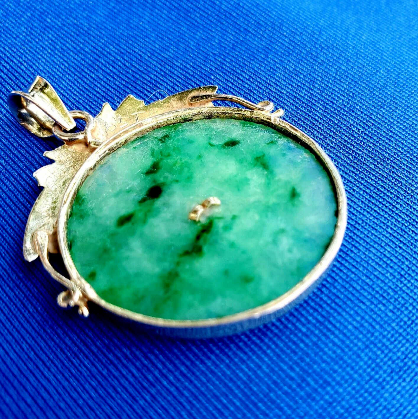 EARTH MINED Green Jadeite JADE DIAMOND Vintage Deco Pendant 14K GOLD Medallion