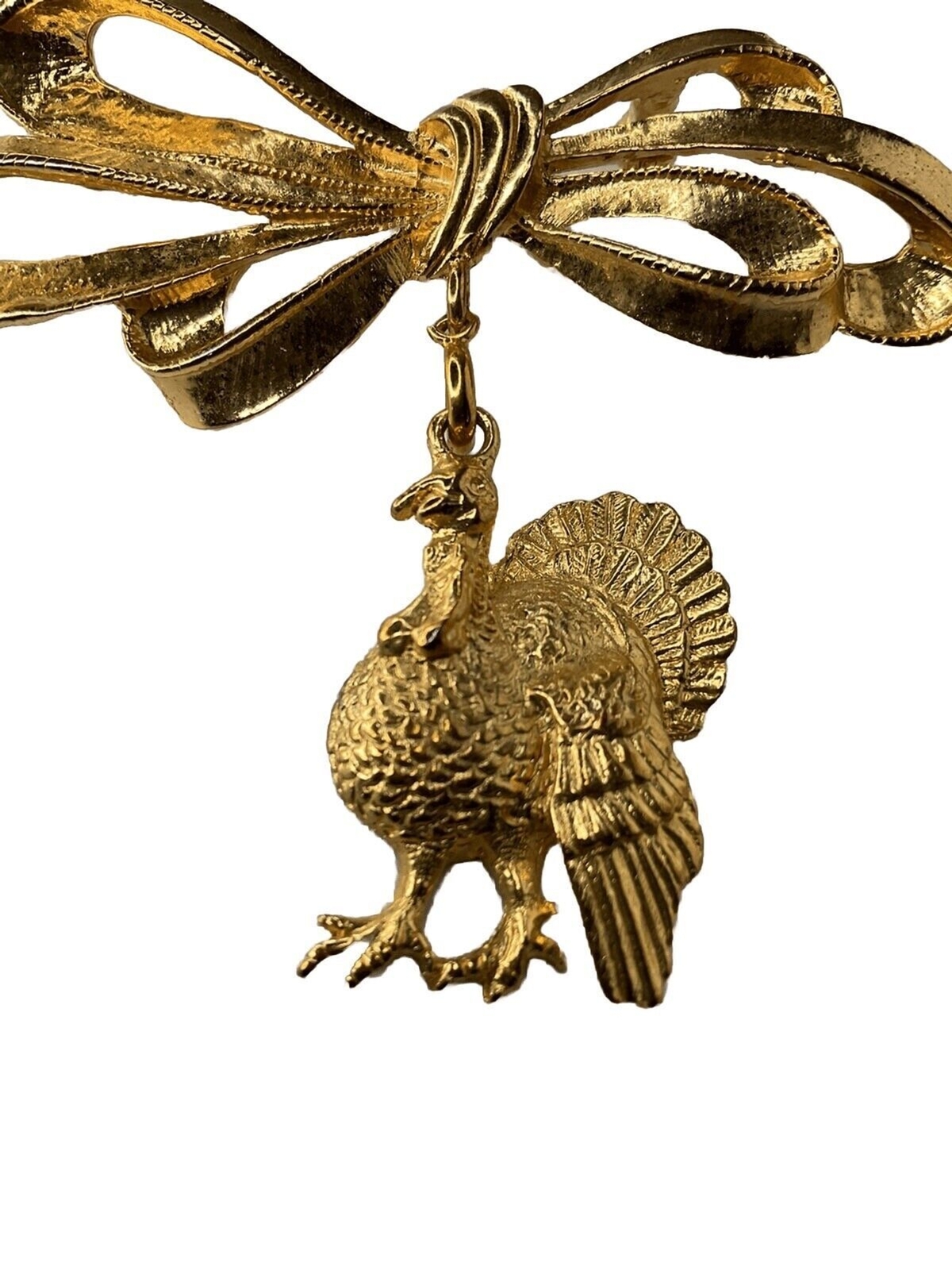 Phister Ent 96s Signed Bow Pin Turkey Charms Thanksgiving Brooch Unisex Adult 3″