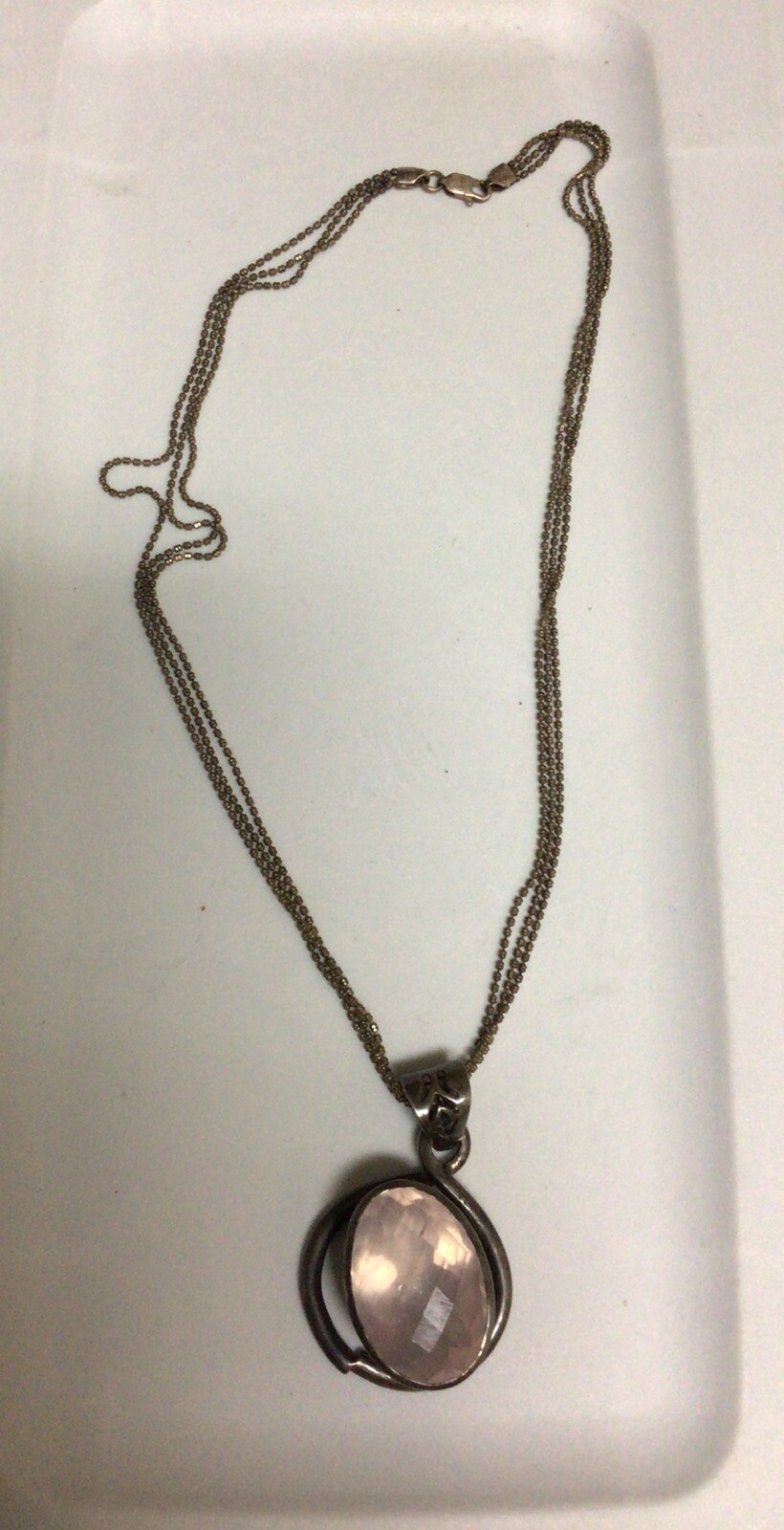 Vintage 925 Real Rose Quartz Pendant W/ VTG DESIGN AGI 925 ITALY Necklace