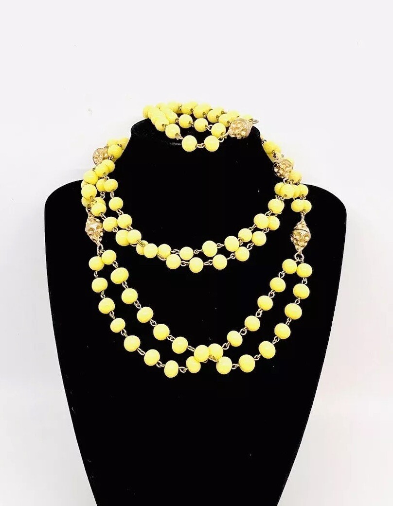 Custard Yellow Interchangeable Glass Beaded Necklace Bracelet Vintage Jewelry