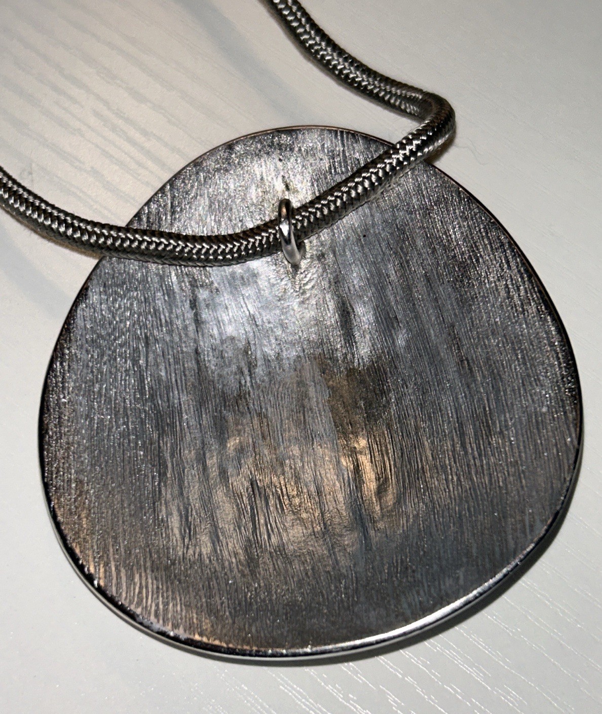 DANON Israel Designer Signed Brushed Silver Pendant Necklace Modernist 36” 90s