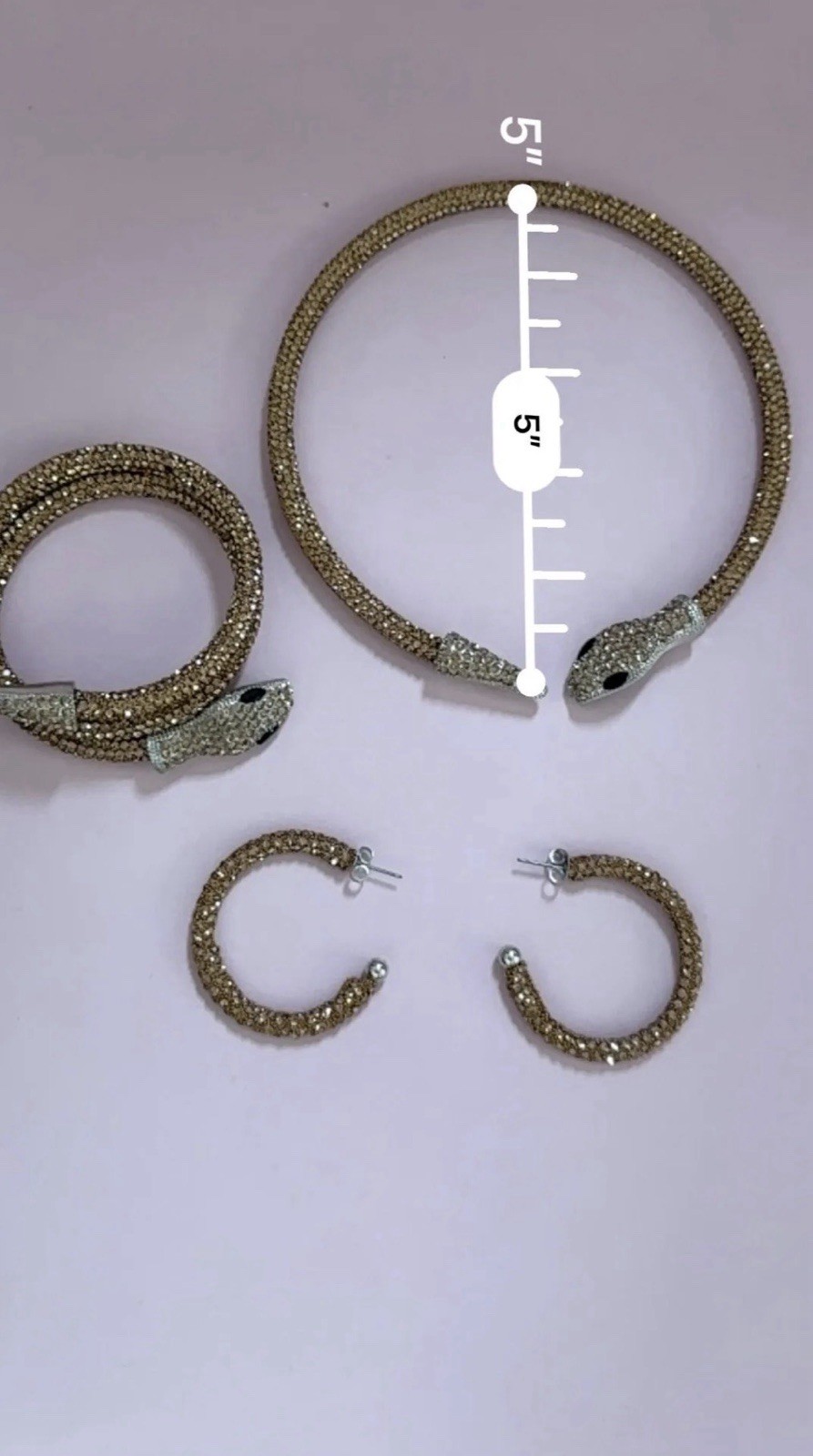 VTG Sparkling Snake Jewelry set including necklace, wrap bracelet & hoop earring