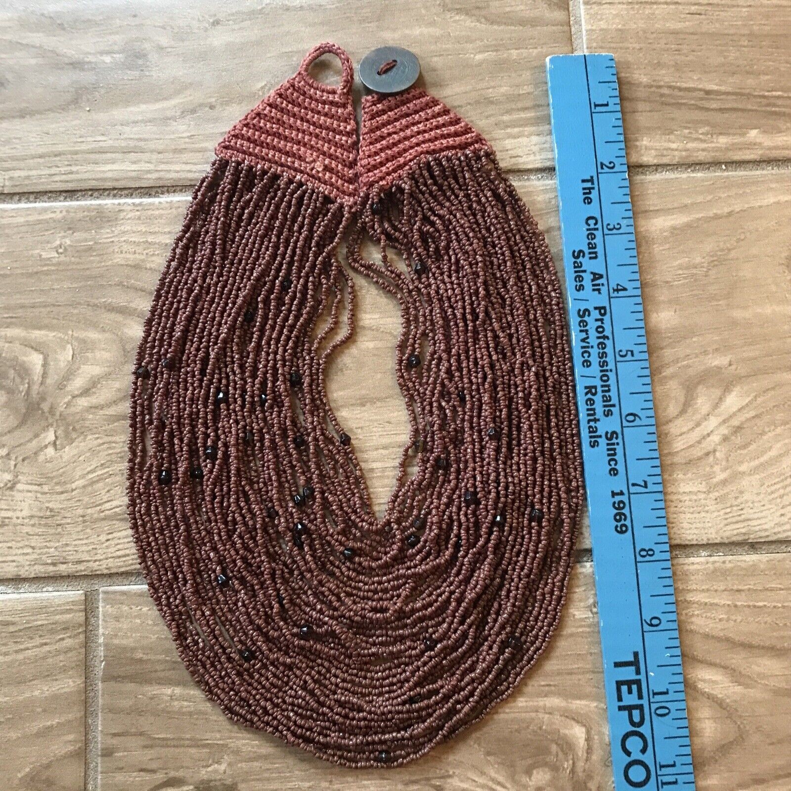 Vintage Tribal￼ Brown Naga Bead Necklace, India Quarter Coin Closure