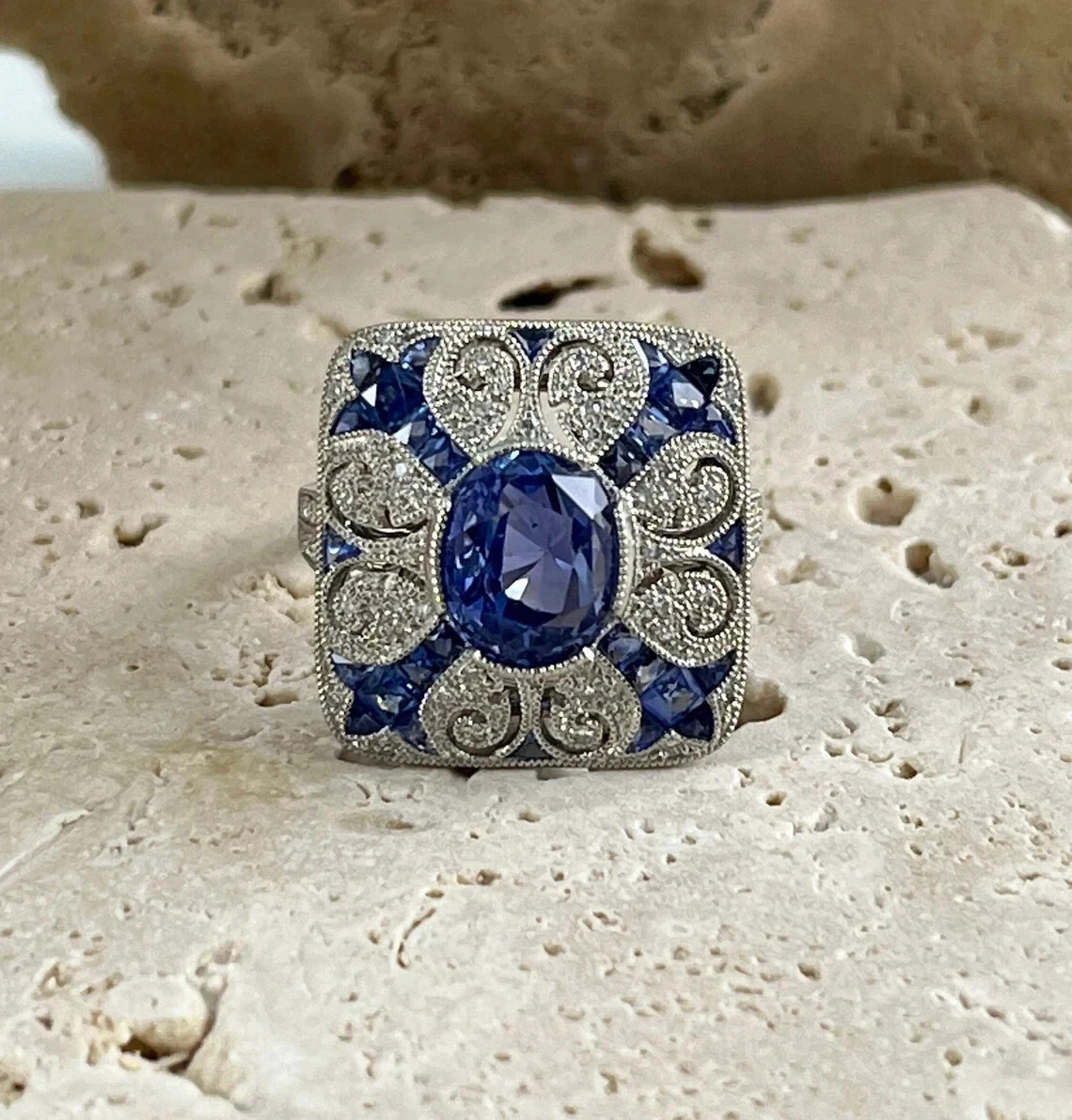 3Ct Art Deco Vintage Style Lab Created Diamond Engagement 14K White Gold FN Ring
