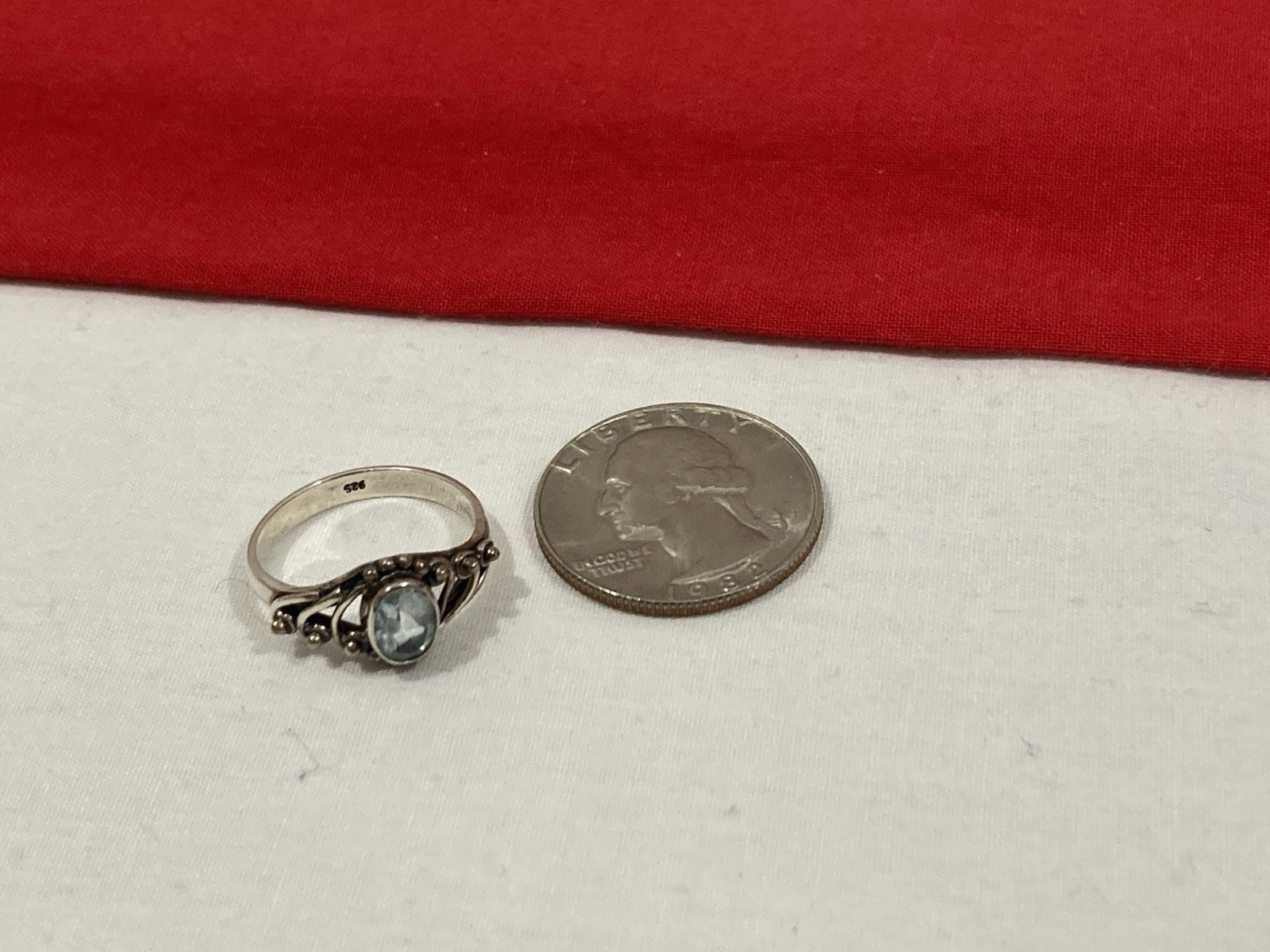 Vintage 925 Sterling Silver Southwestern Aquamarine Stone Band Ring SIZE 6.75/7