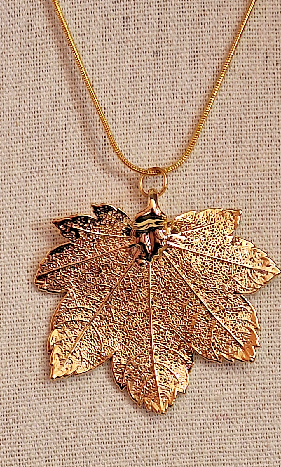 Vintage Canadian Sugar Maple Leaf 24K Gold Dipped Pendant on a 18KGP Snake Chain