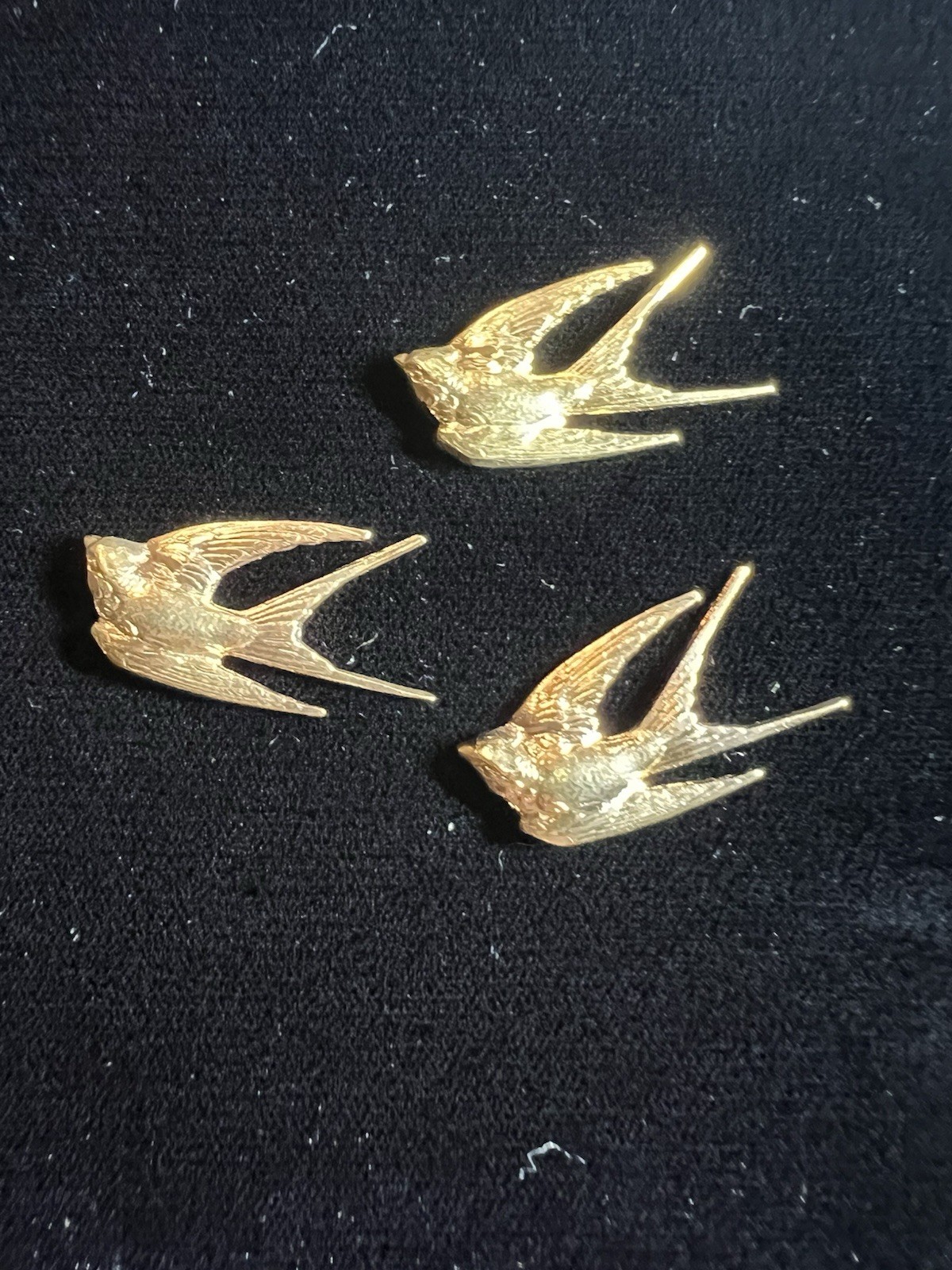 Vintage Brass Stamping Birds 22K Gold Plated Set Of 3 For Jewelry/Craft/Decor