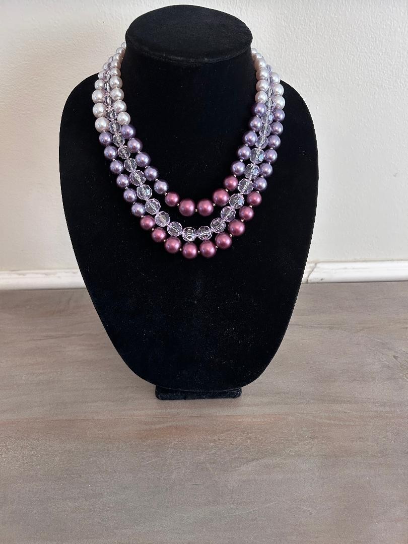 Necklace Pearl Beaded Layered Statement Multi Strand Purple Lilac Spring Summer