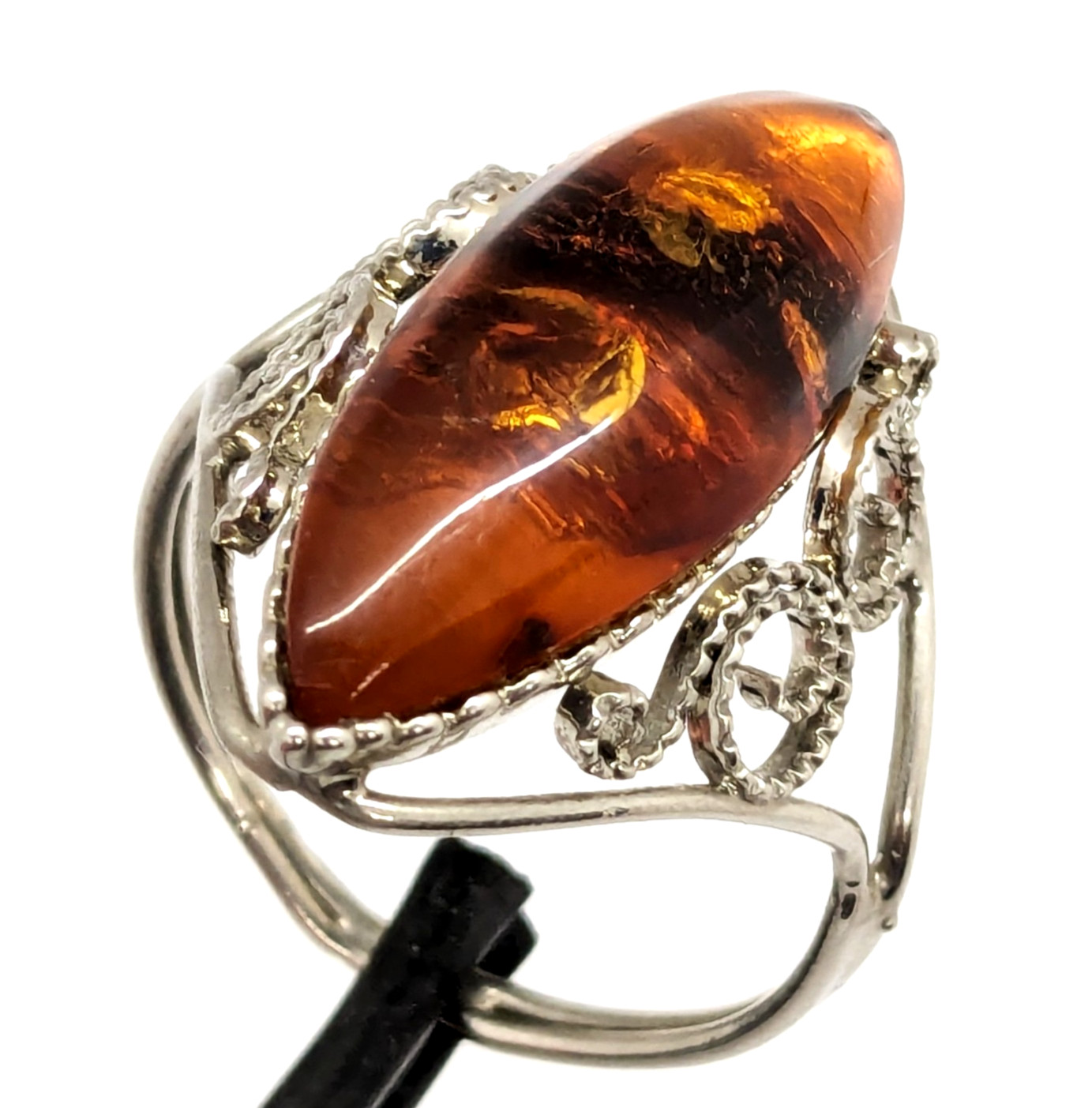 Vintage Elegant Soviet RING with Bright Natural Amber -size: 9.5US (19.5mm) #121