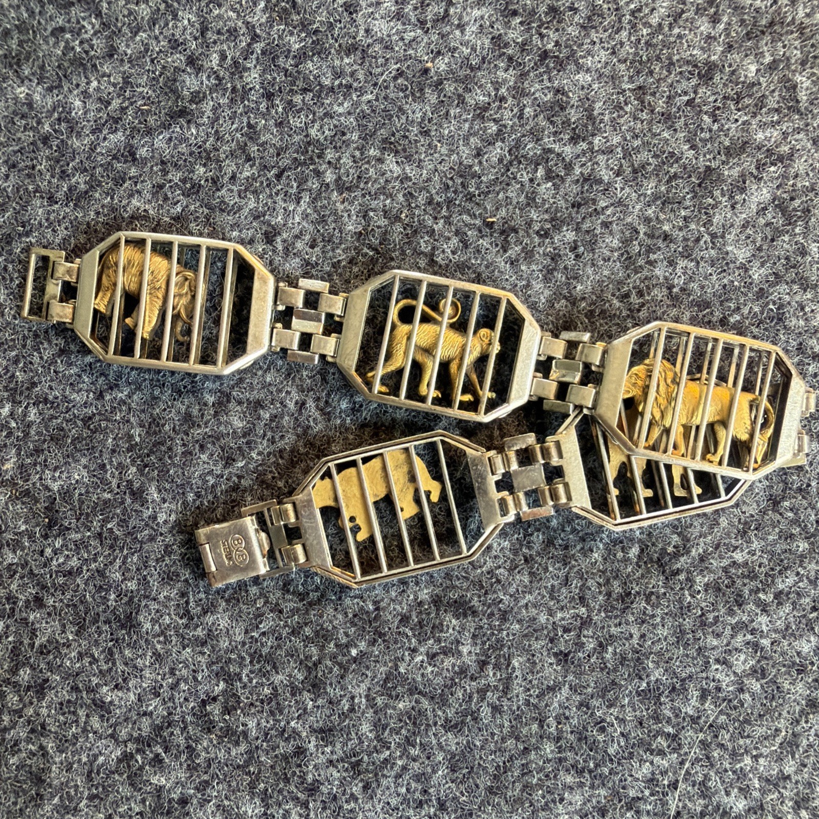 Vintage 1940s Bennett & Bradford Sterling Silver Circus Cage Animal Bracelet BB