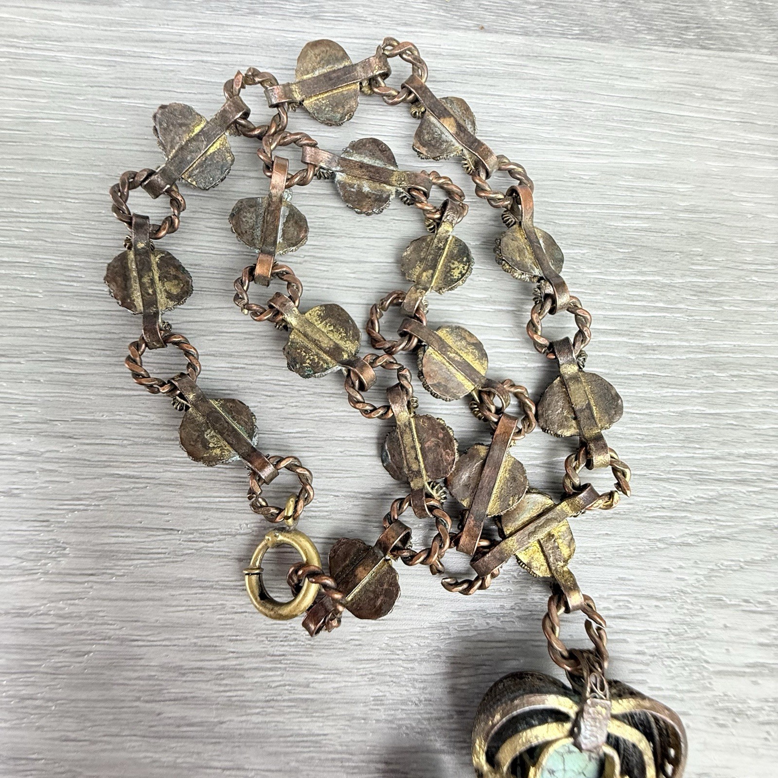 Vintage Possibly Antique Chinese Import Filigree Turquoise Pendant Necklace