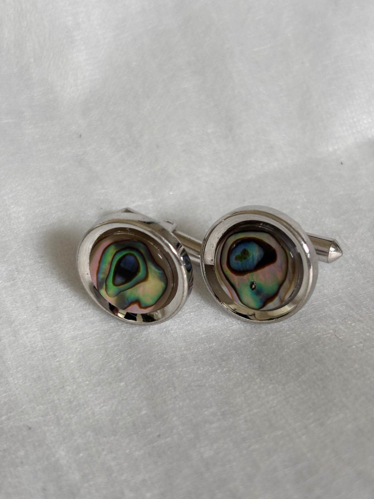 Vintage Sun Eagle Abalone Shell Cufflinks Silver Tone Round Japan Men’s Jewelry