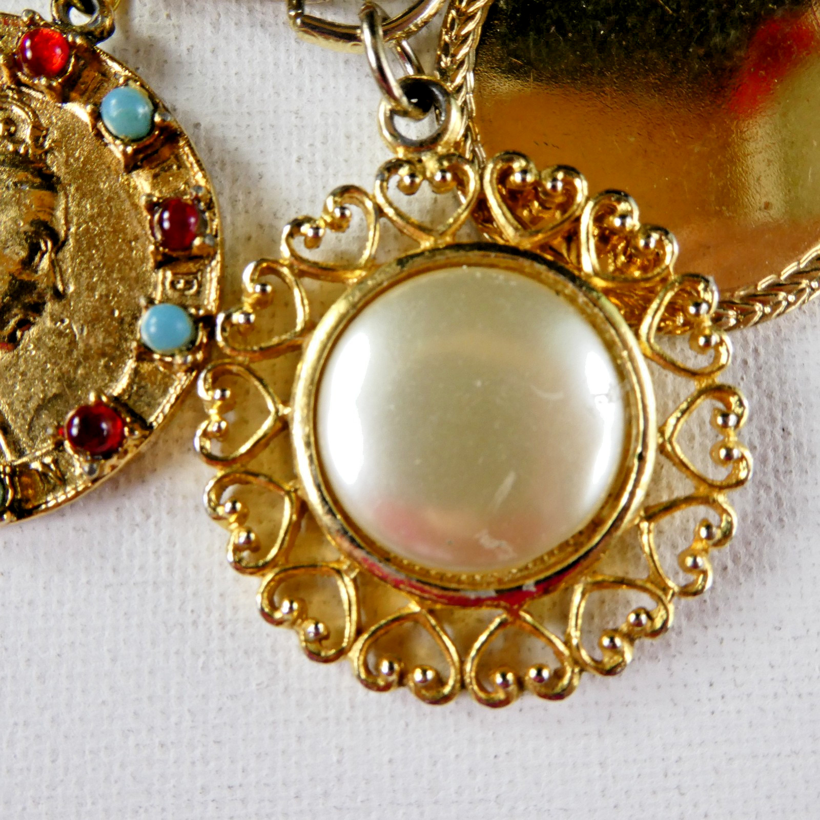 Vintage Heavy Charm Bracelet All Round Charms Gold Plated Engravable Good Luck