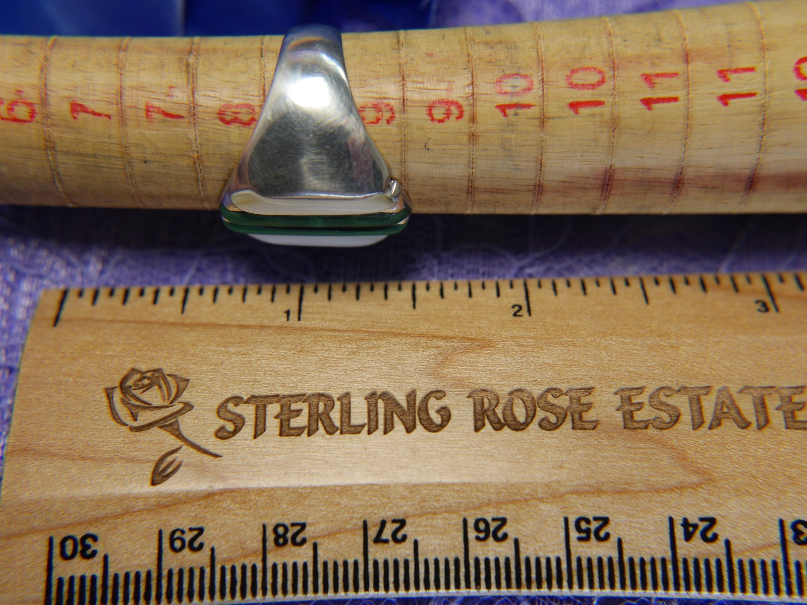 Men’s Vintage 3/4″ Mom of Pearl Malachite Sterling Silver 0.925 band Ring size 9