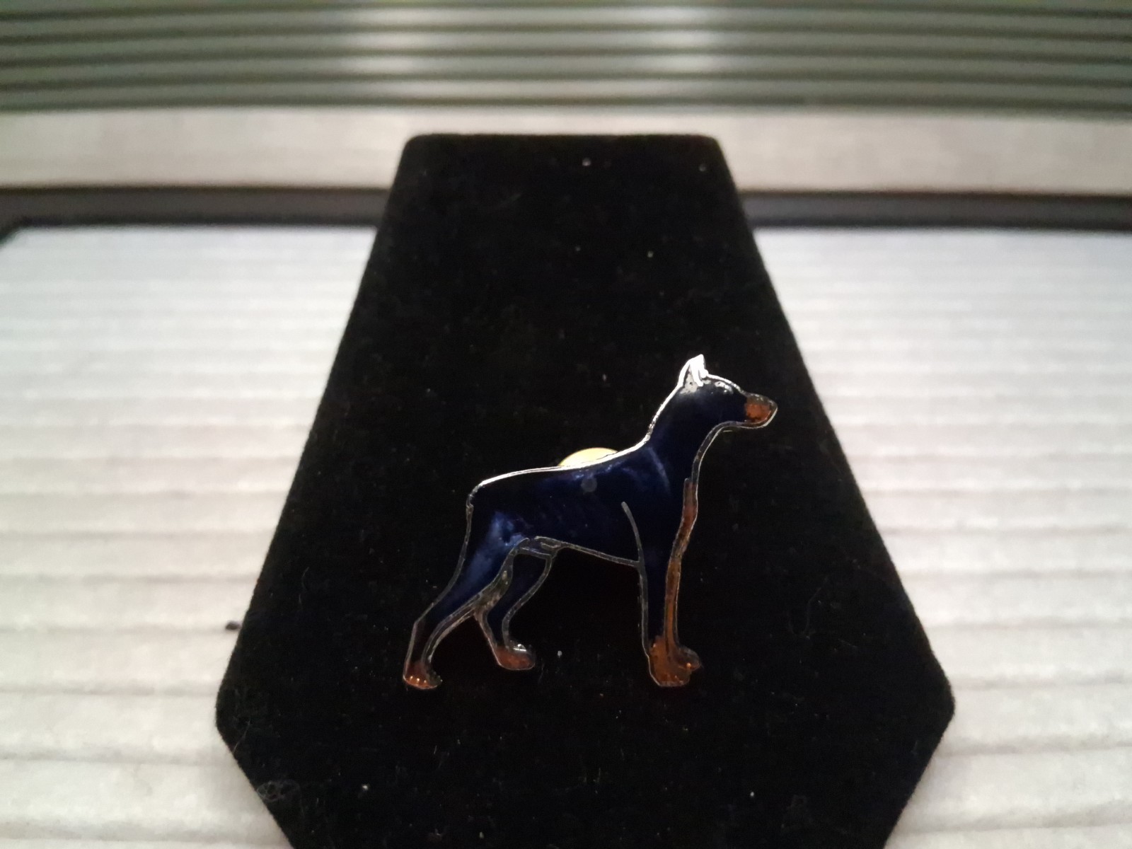 Vintage Mafco Collectible Dog Pin Doberman Brooch Silver Tone Blue Enamel Signed