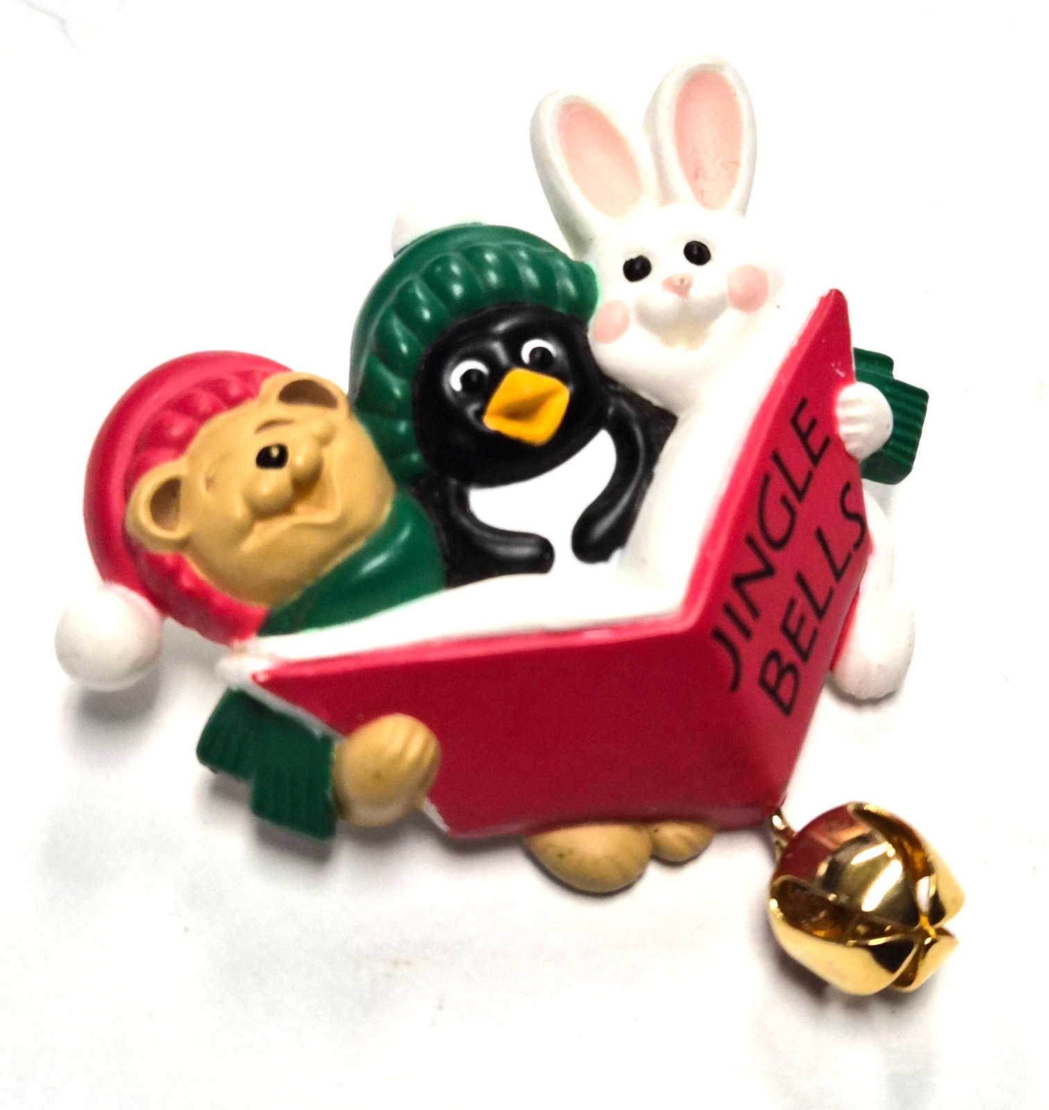 Vintage 90’s Hallmark Cards Christmas Carolers Bear Penguin Rabbit Pin / Brooch