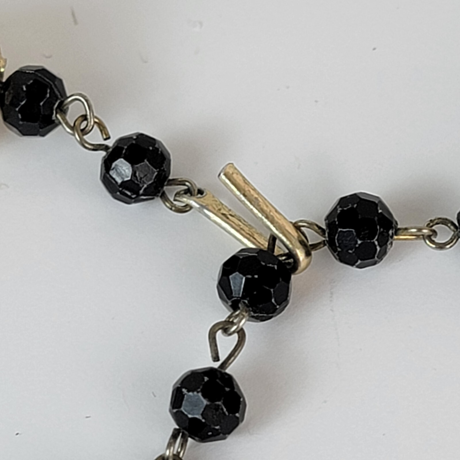 Vintage Hong Kong Black & Gold Seed Bead Multi Strand Necklace 21 in Hook Clasp