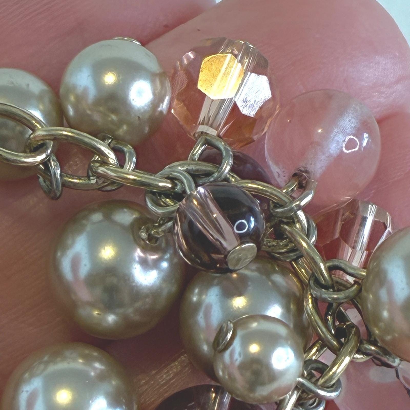 Vintage Carolee Bracelet Gold Tone Faux Pearl Glass Bead Rhinestone Charm Pink