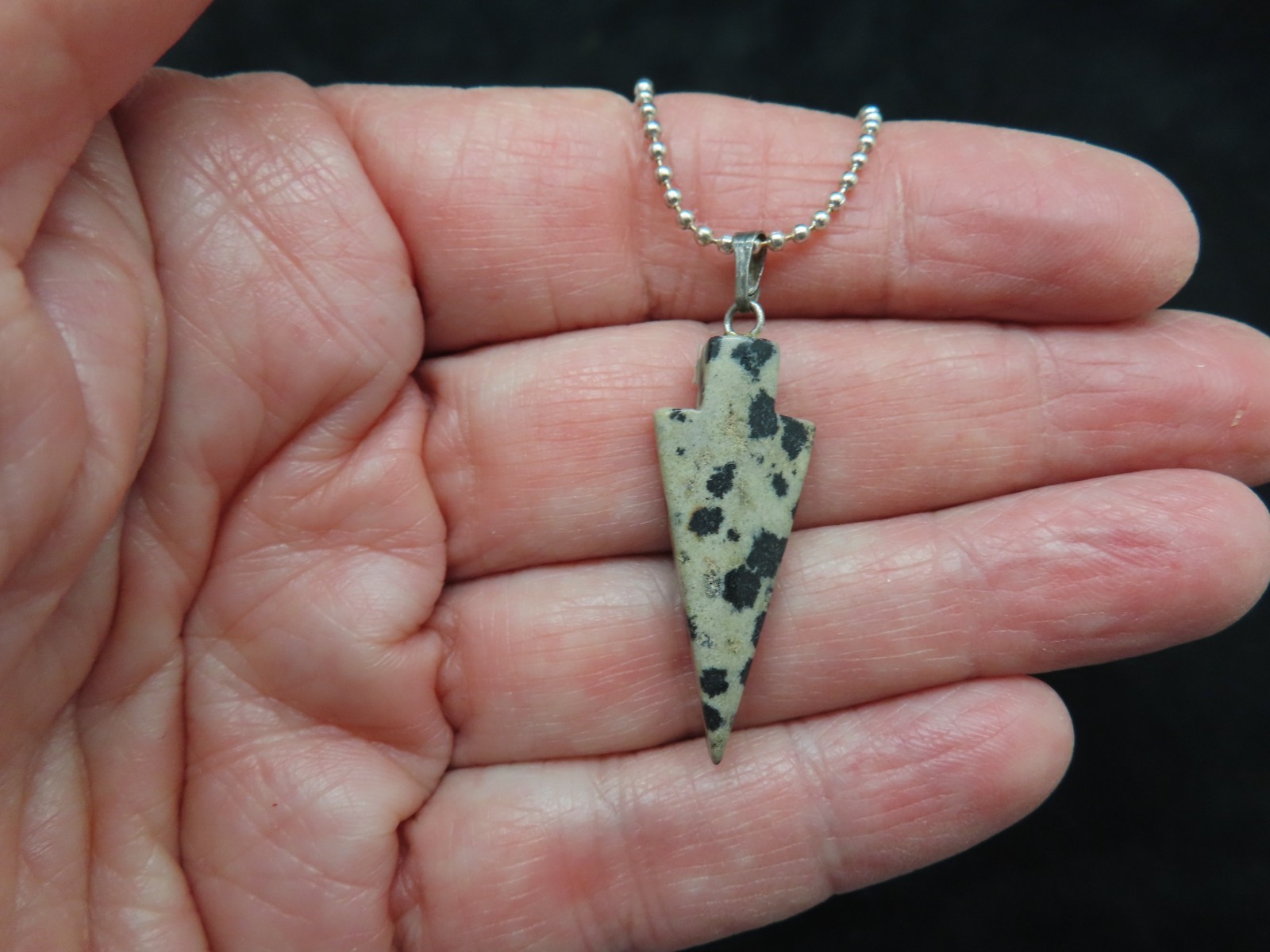 Vintage AGATE Arrowhead Slide On Bead Ball Chain Pendant
