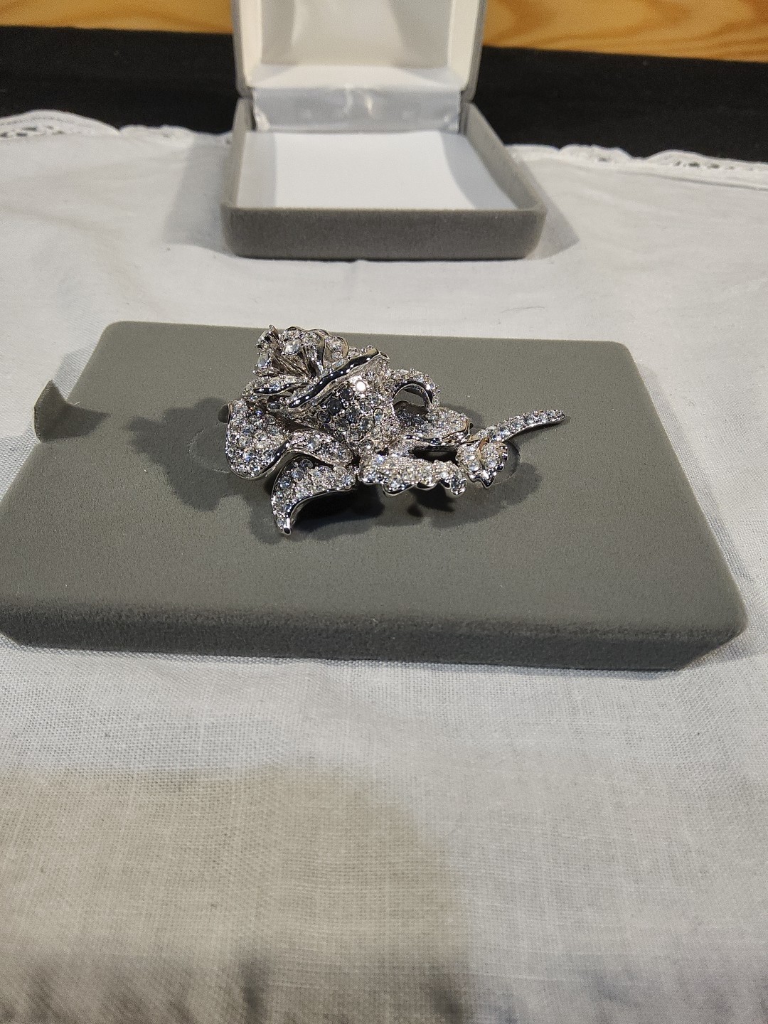 Nolan Miller QVC “Ava” Rose Pavé Crystal Rhinestones Brooch Silver Tone Rhodium