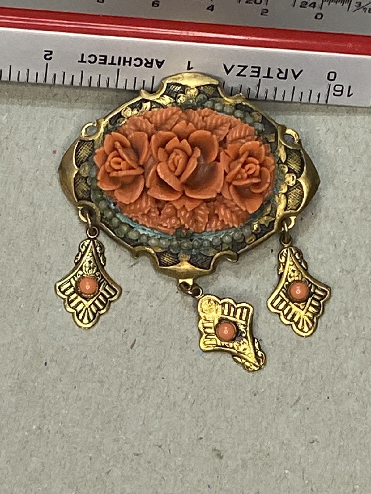 Vintage Brooch Pin Japan Japanese flower with Dangles W/Extra Pin