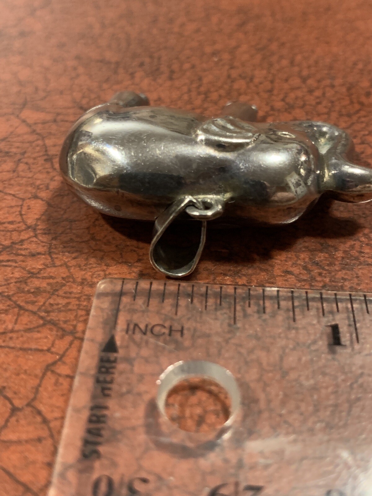Sterling Silver Puff African Elephant Figural Necklace Pendant FREE SHIPPING