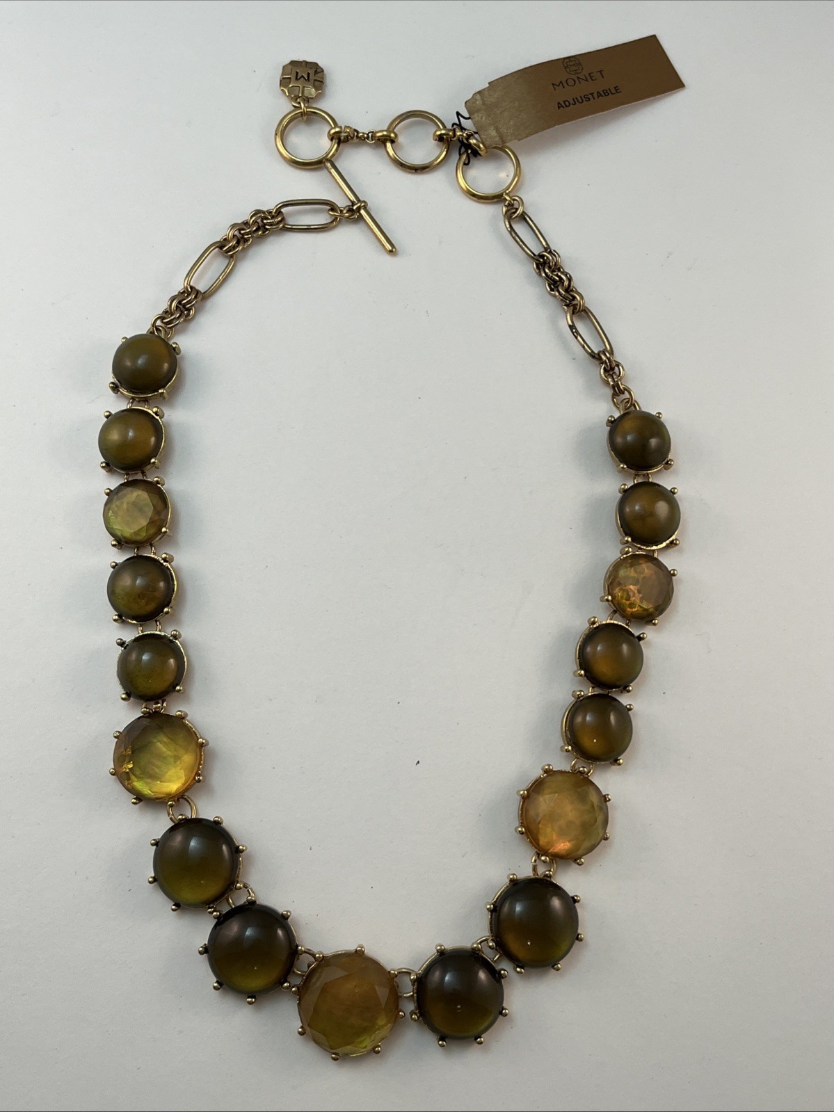 MONET Gold Tone Golden Brown Adjustable 17″-19″ Necklace READ