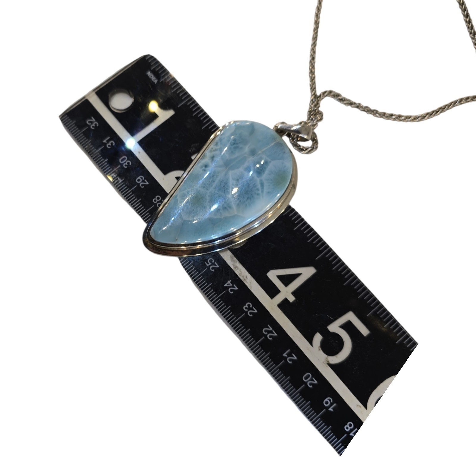 Larimar Pectolite Pendant Necklace Sterling Silver Art G Ito AGI 55g Heavy 23″