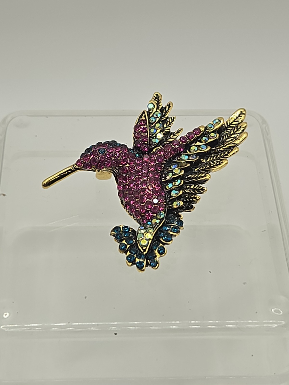 Multi-Colored Rhinestone Humingbird Brooch Unbranded