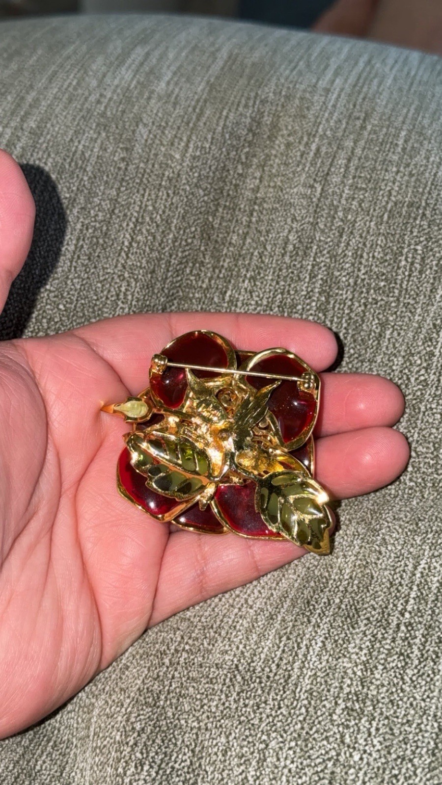 Joan Rivers Plique A Jour Rose Brooch