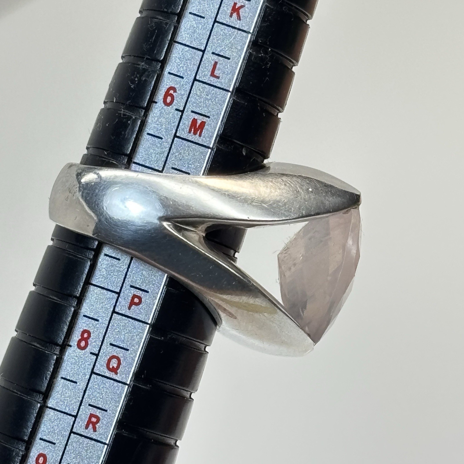 Vtg Hand Cast Sterling Silver 925 Faceted Round Pink Quartz Band Ring Size 7