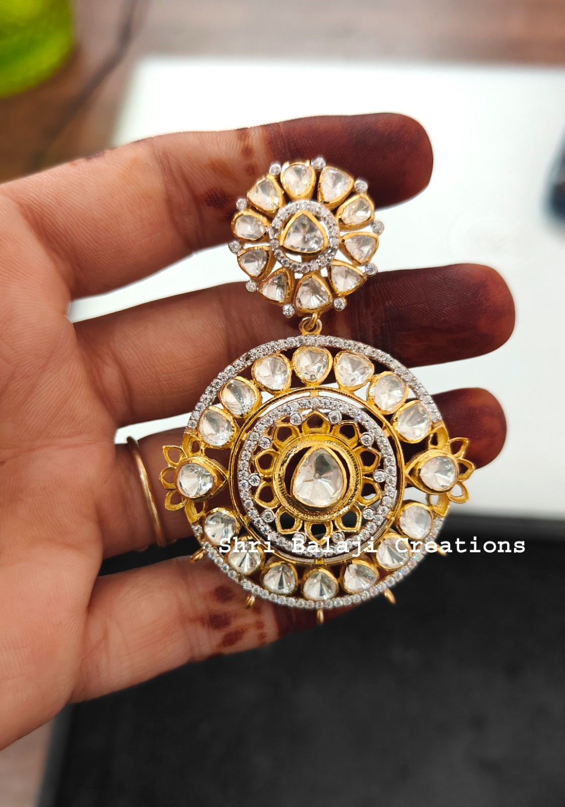 Natural Rosecut Diamond , Monzonite Polki & 925 Sterling Silver Pendant Jewelry