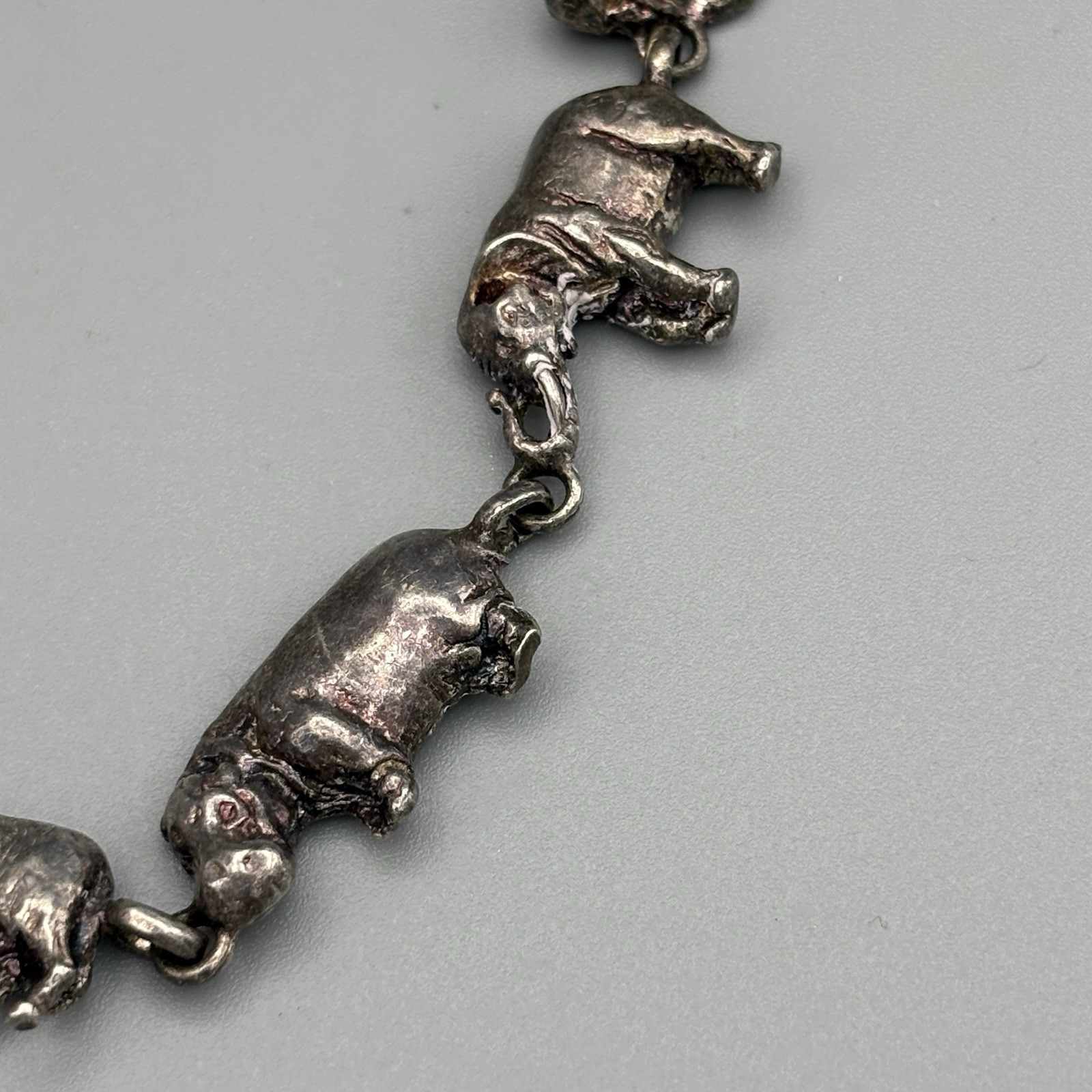 Vintage Sterling Silver African Animal Link Bracelet 8″ Dimensional 22.04g 925