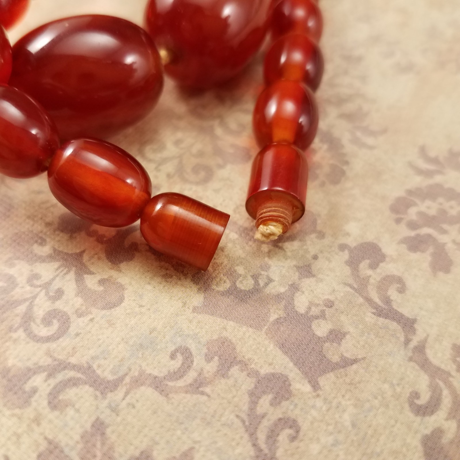 Vintage Lucite Faux Amber Bead Necklace No Metal Collectible Jewelry
