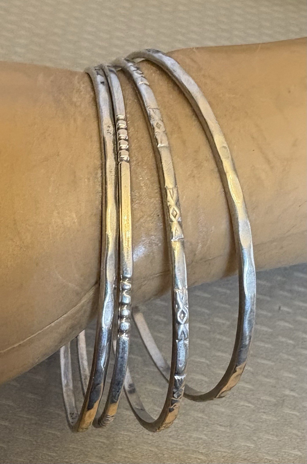 Vintage Taxco Sterling Silver Bangle Set 4 Handmade 925 Mexico Stackable