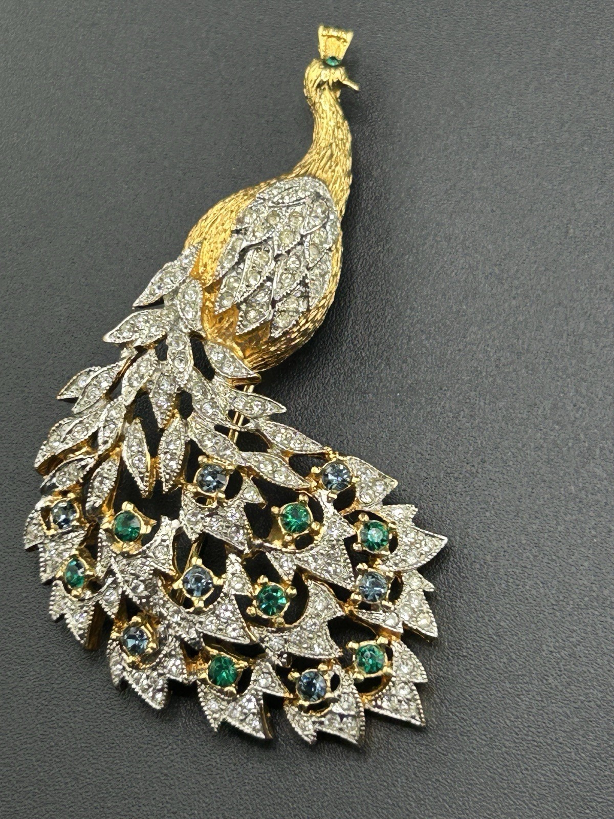 Designer (Panetta?) Signed Pave Rhinestone Peacock Brooch