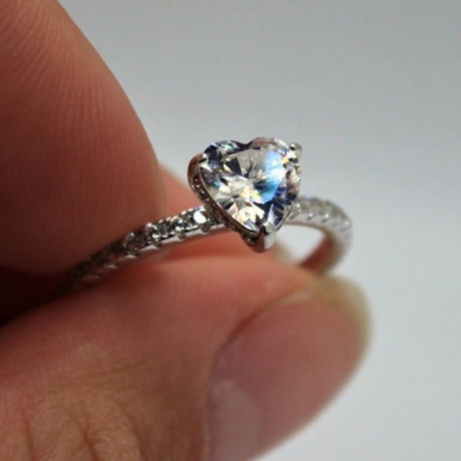 Moissanite Heart Engagement Ring Gemstone Hidden Halo CZ Sterling Silver 6 NWT