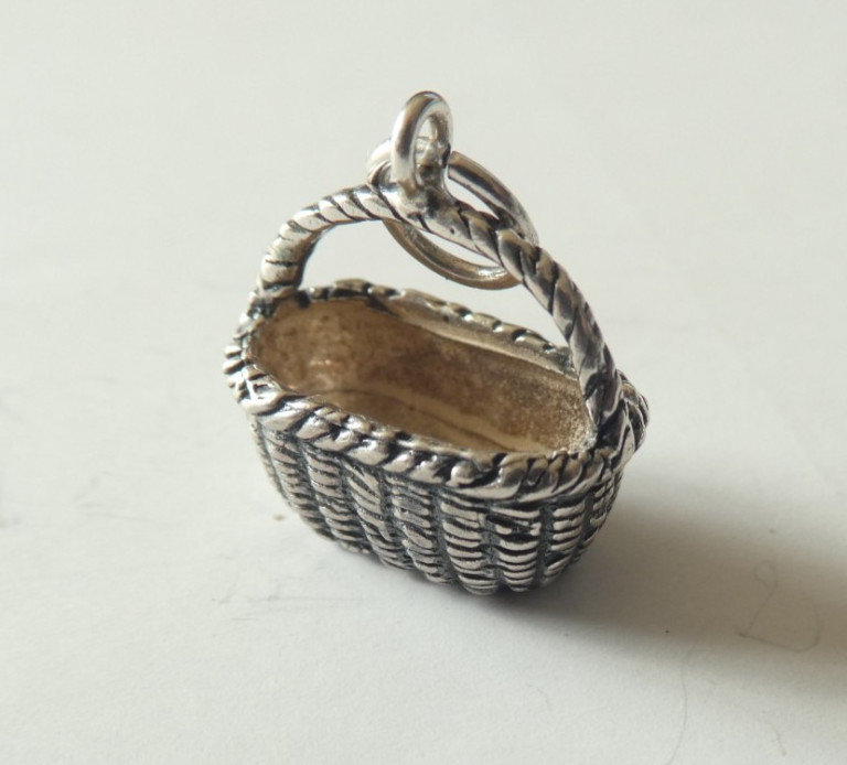 Vintage REO Sterling Silver Woven Basket Charm