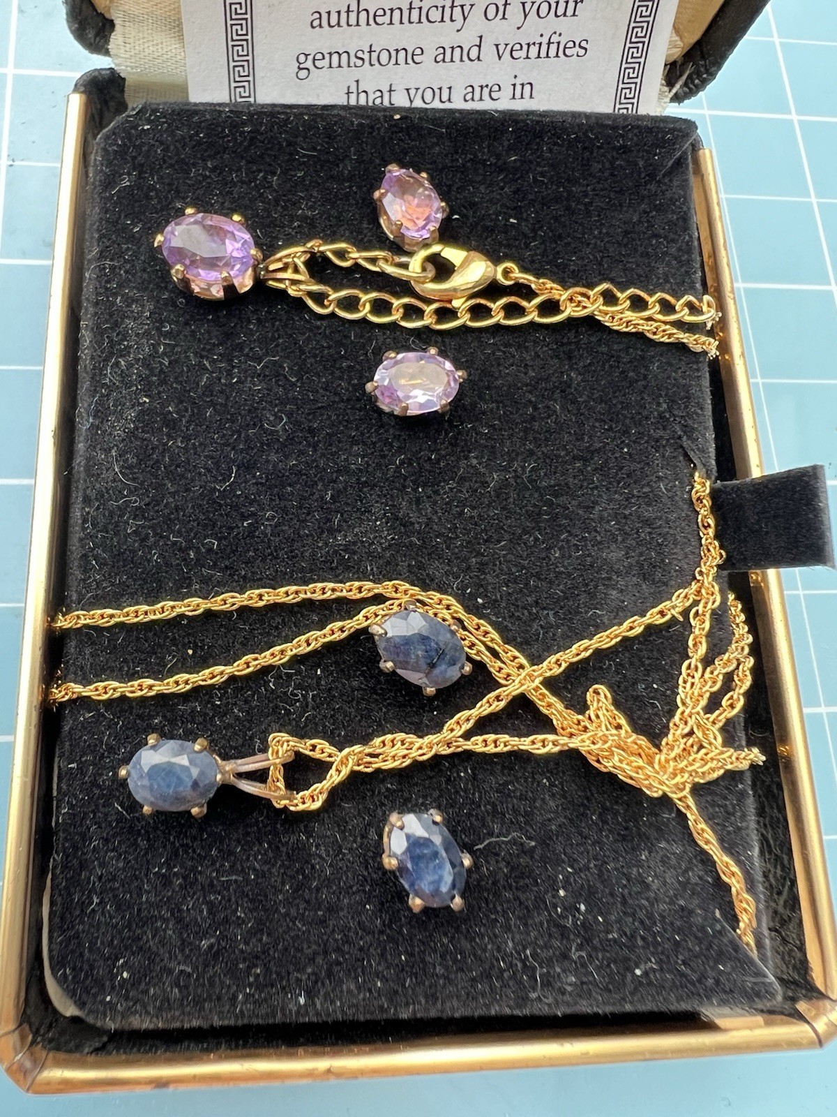 VTG 2 Jewelry Sets Genuine Sapphire Amethyst Jewelry Set with Certificate