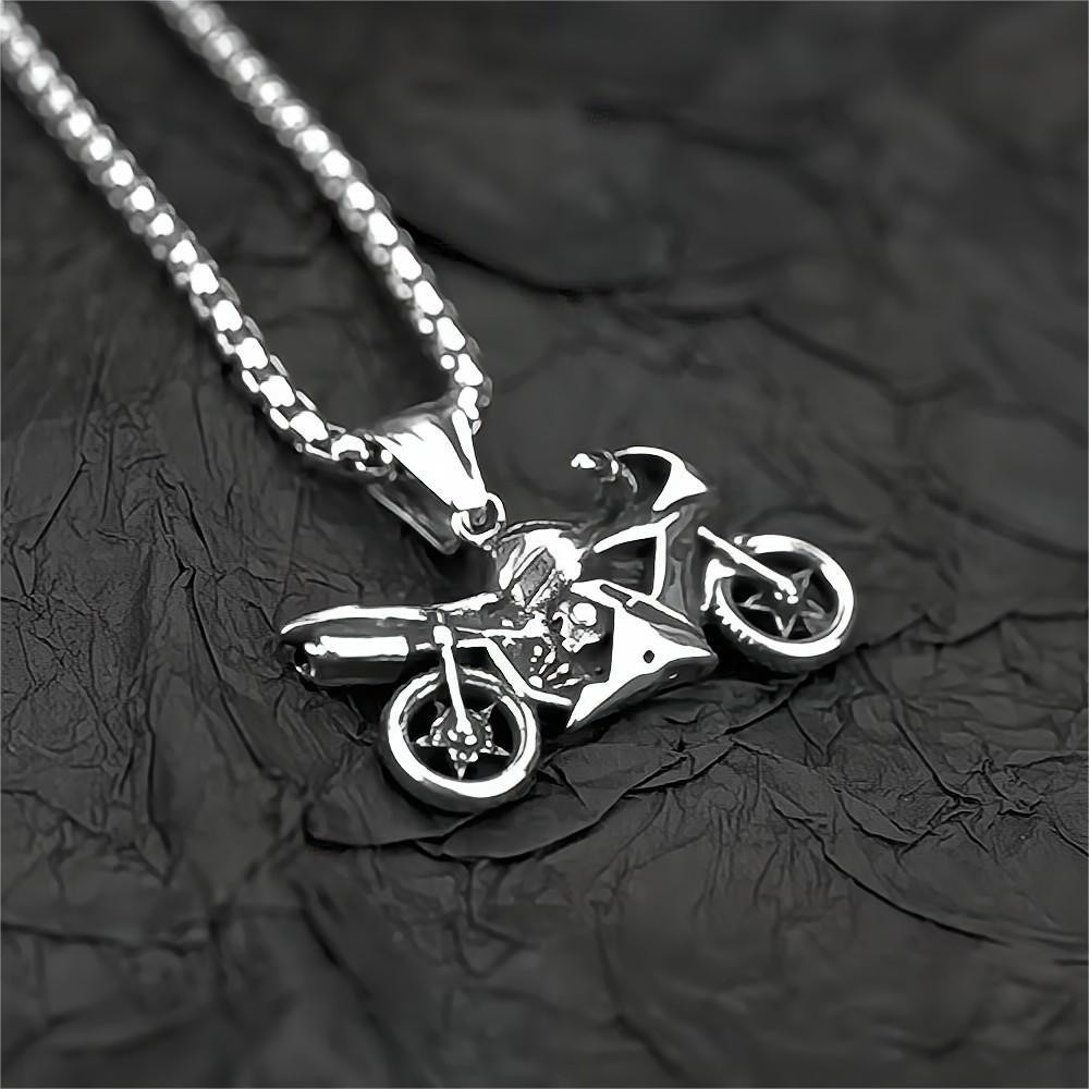 Stainless steel necklace with retro hip-hop style motorcycle pendant