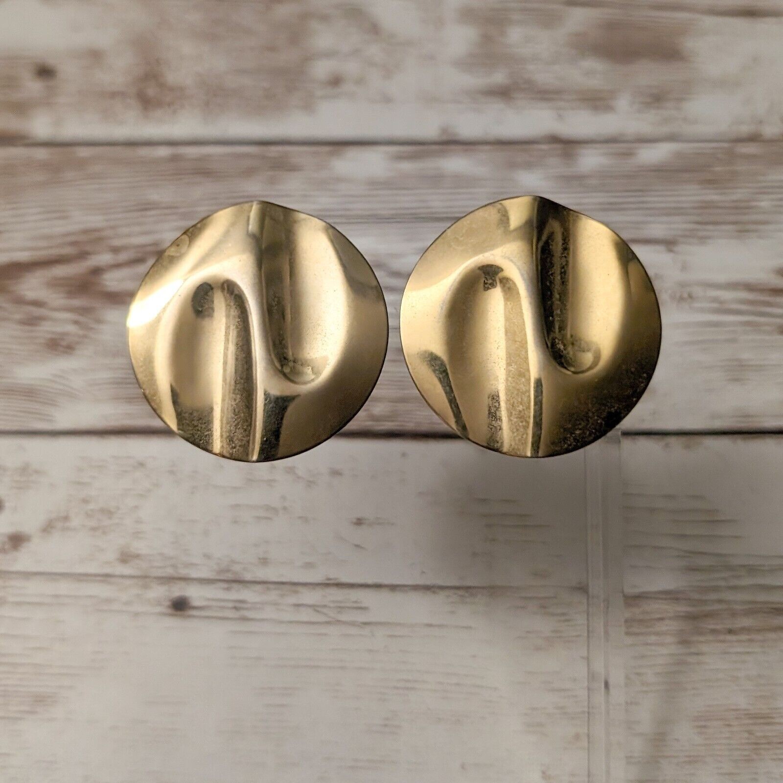 Vintage Clip On Earrings – Pushed In Gold Tone Circle Large – Multiple Marks