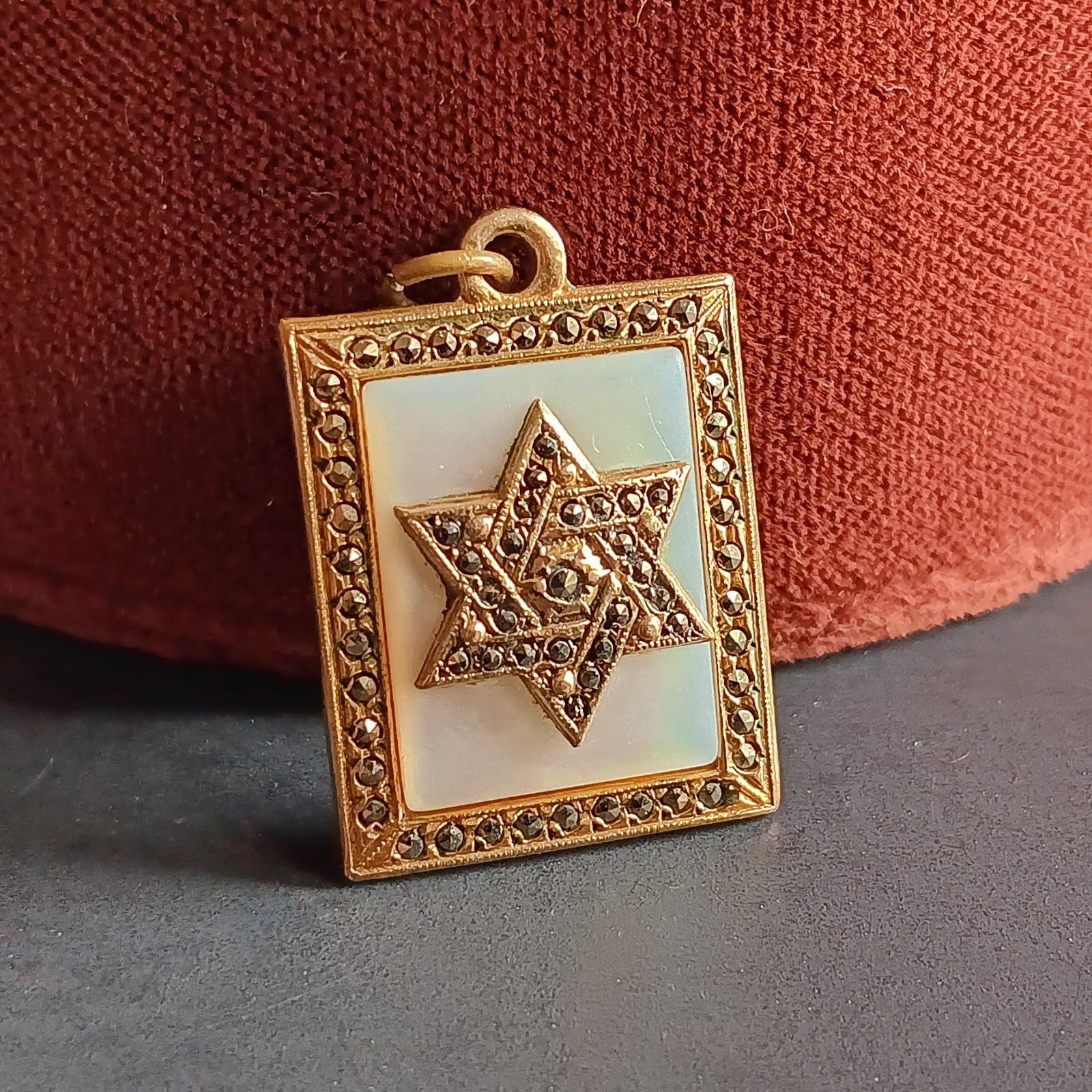 Star David Gold Filled Fob Pendant Marcasite Mother of Pearl Judacia Charm
