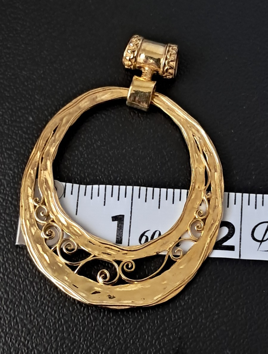 LIRM Sterling Silver Gold Plated Vintage Israel Large Circle Scroll Pendant