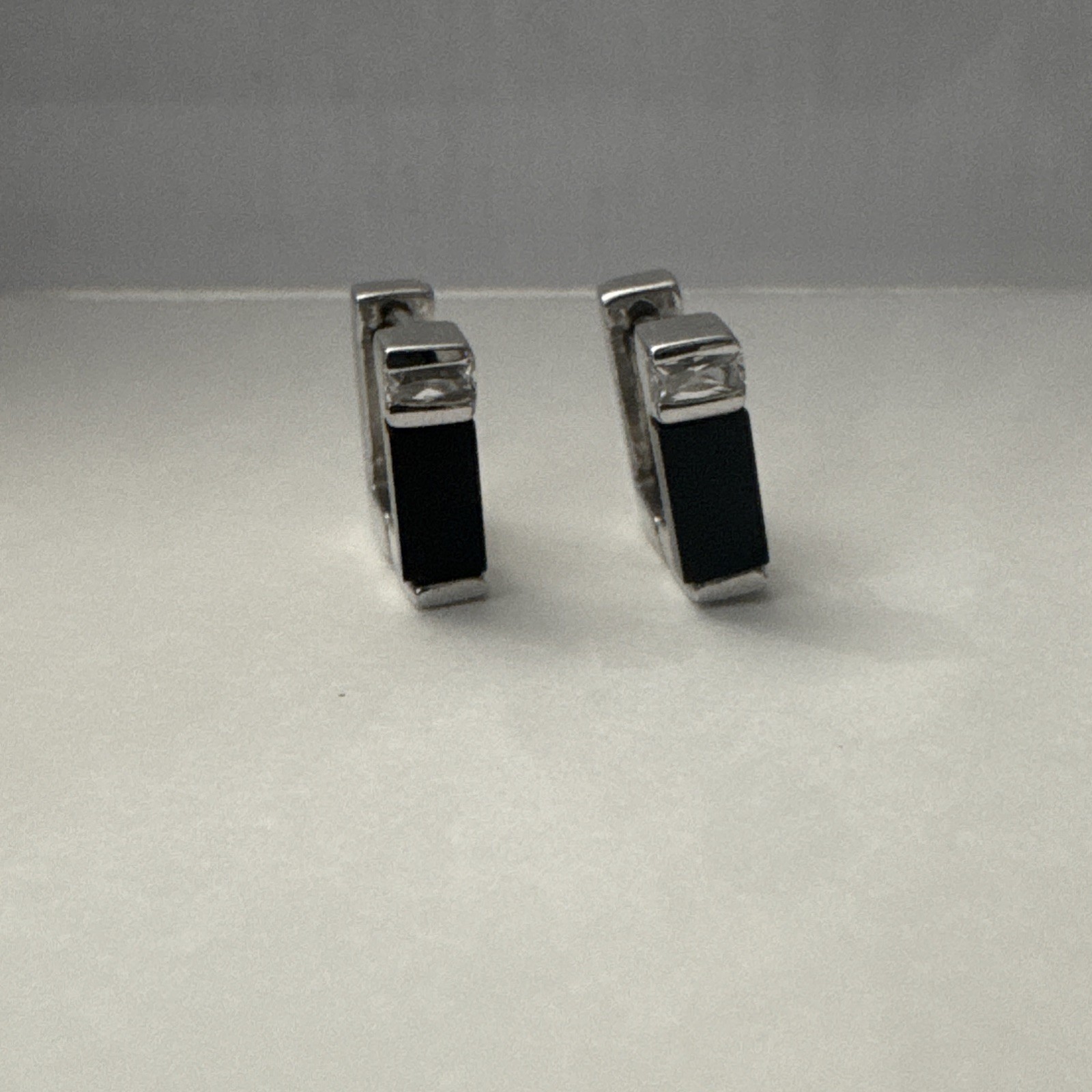 Onyx Sterling Silver Square Huggie Vintage Earrings