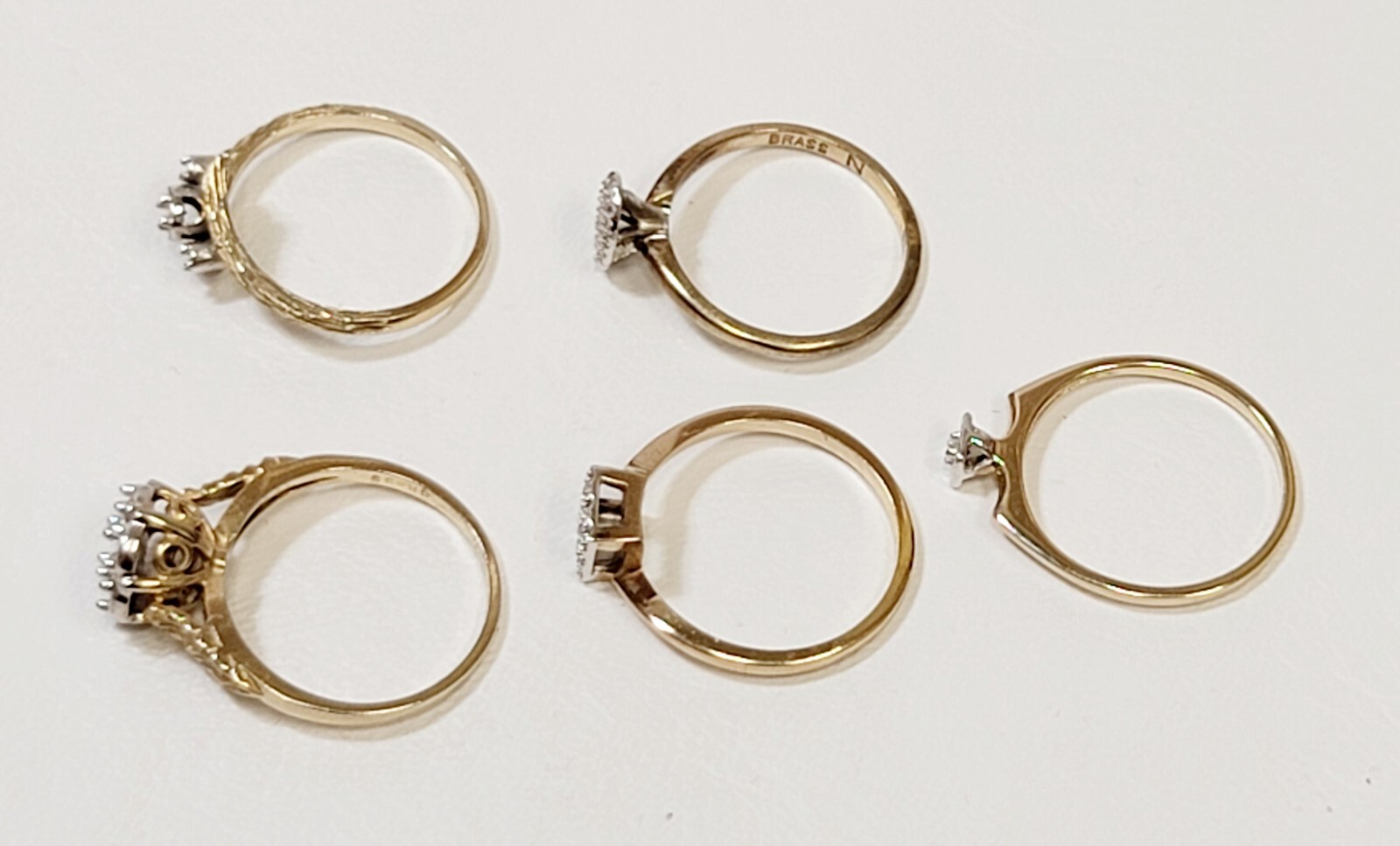 5 Vintage Brass Wedding Rings Salesman Samples No Stones Size 5.5 To 6.5