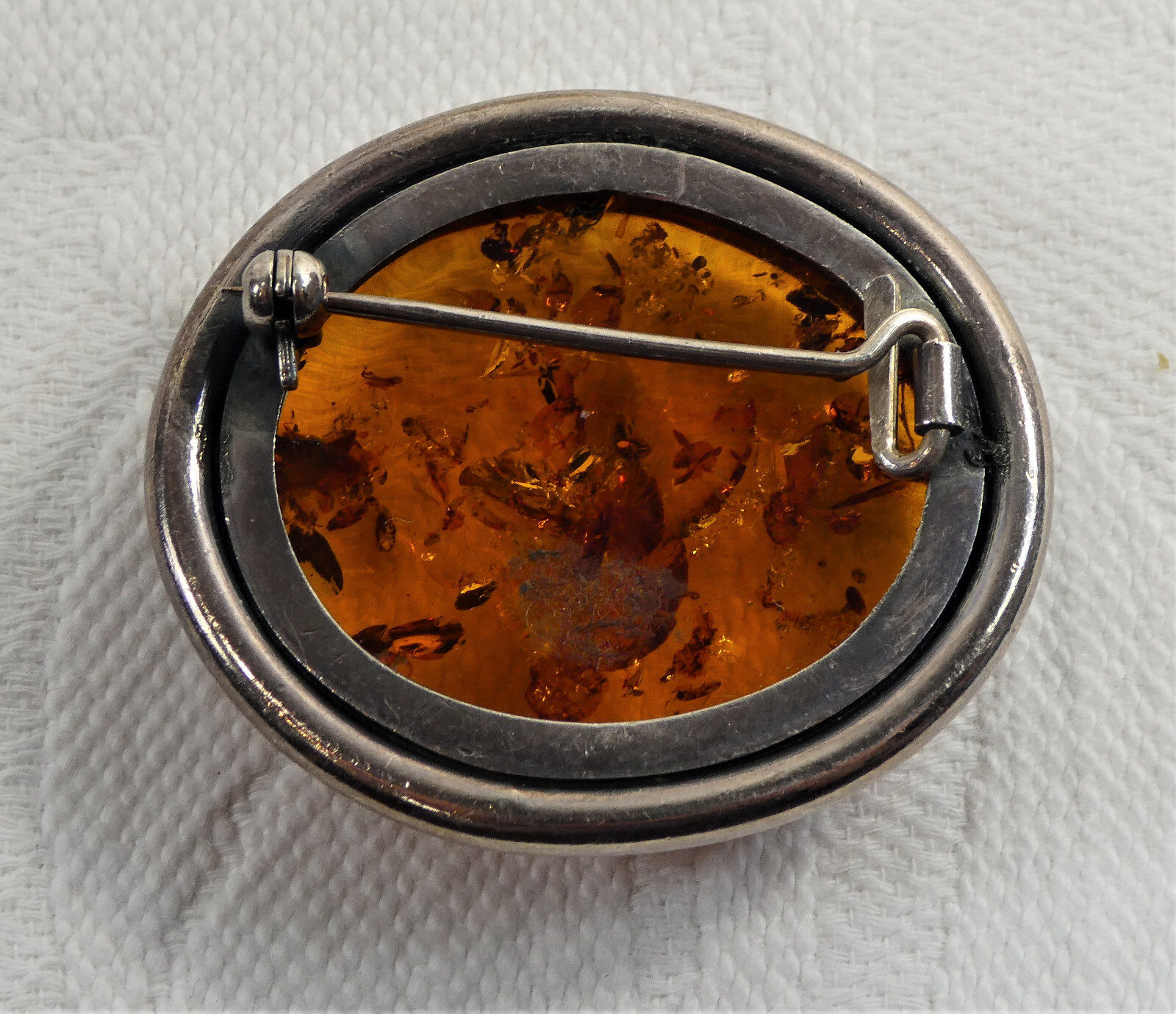 Large Vintage 925 Sterling Silver Baltic Amber Brooch 4cms Statement Brooch