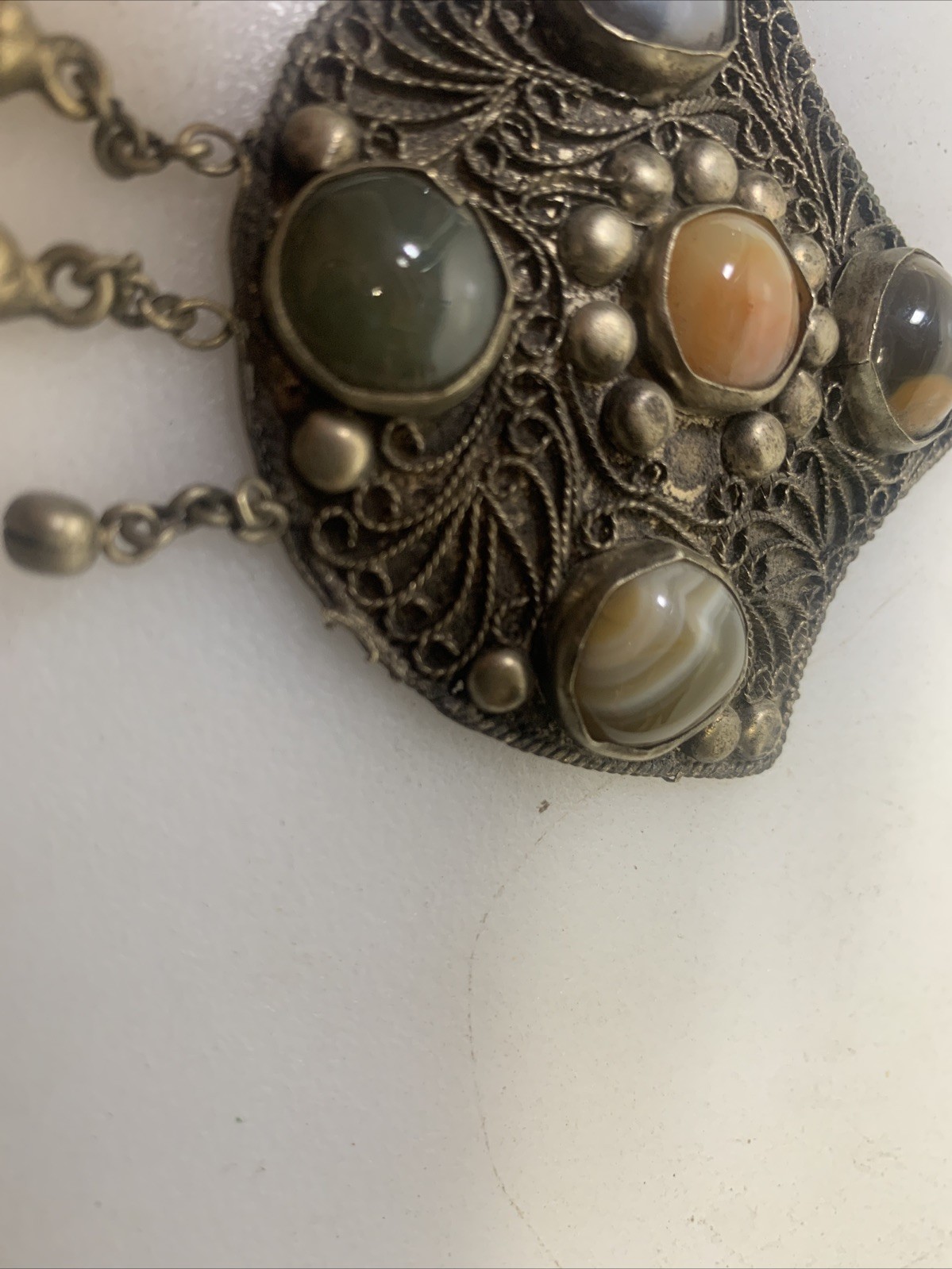 Unique Vintage Tibetan Agate Stone Brass Tone Pendent No Chain